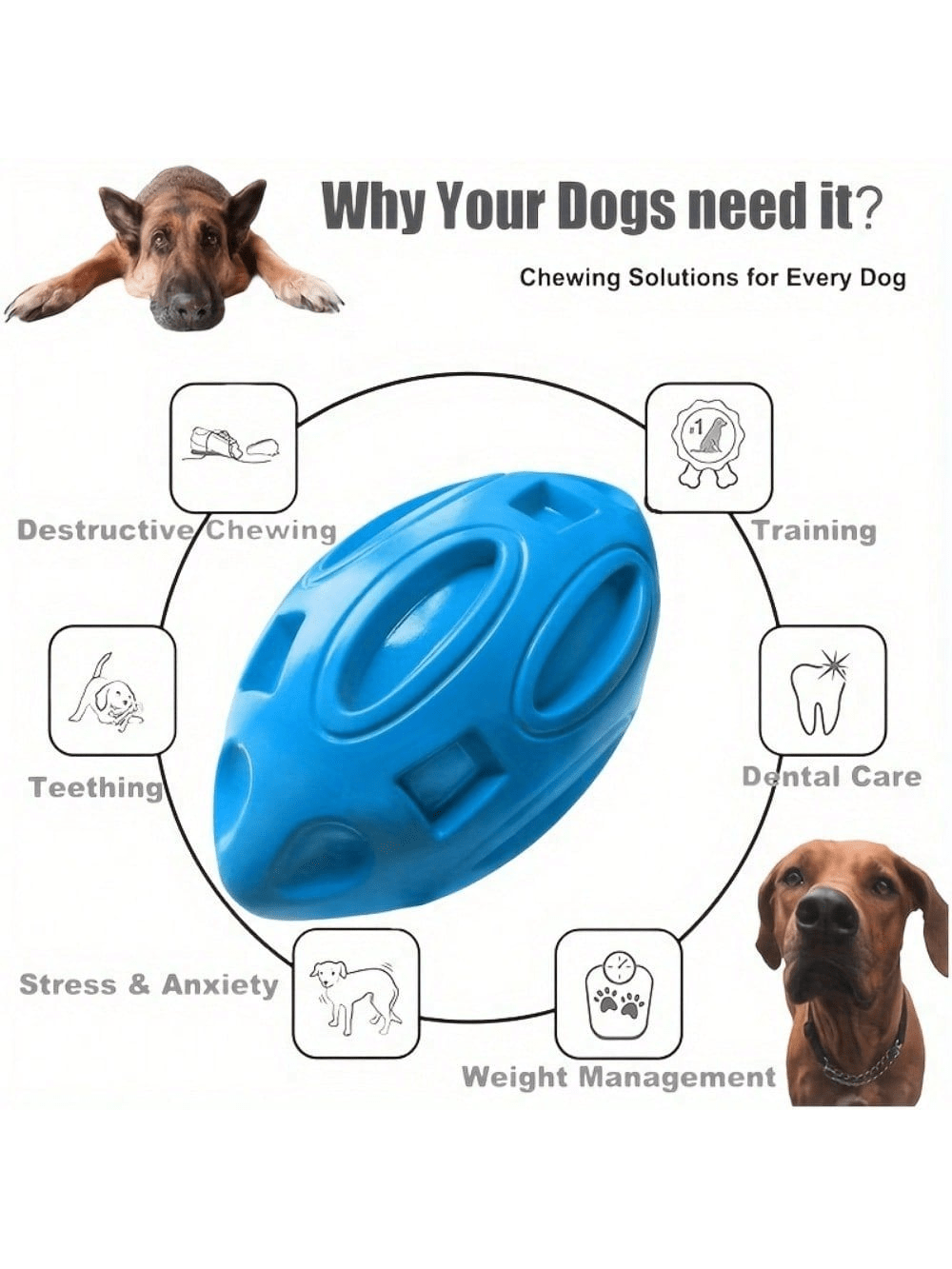 Indestructible Dog Chew Toy - 1PC Onverwoestbare Piepende Rugbybal Hondenspeeltje Duurzame