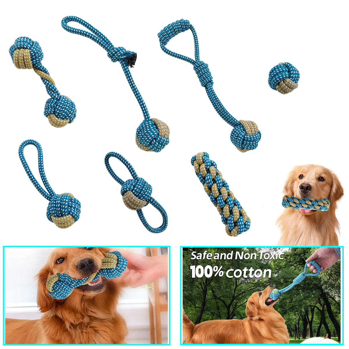 Teeth Cleaning Dog Chew Bone - Nieuwe 7PCS Hond Puppy Dubbele Knoop