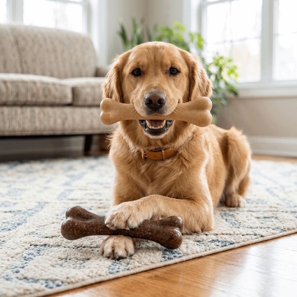 Botvormig kauwspeeltje met run - Teeth Cleaning Dog Chew Bone recensie en prijs